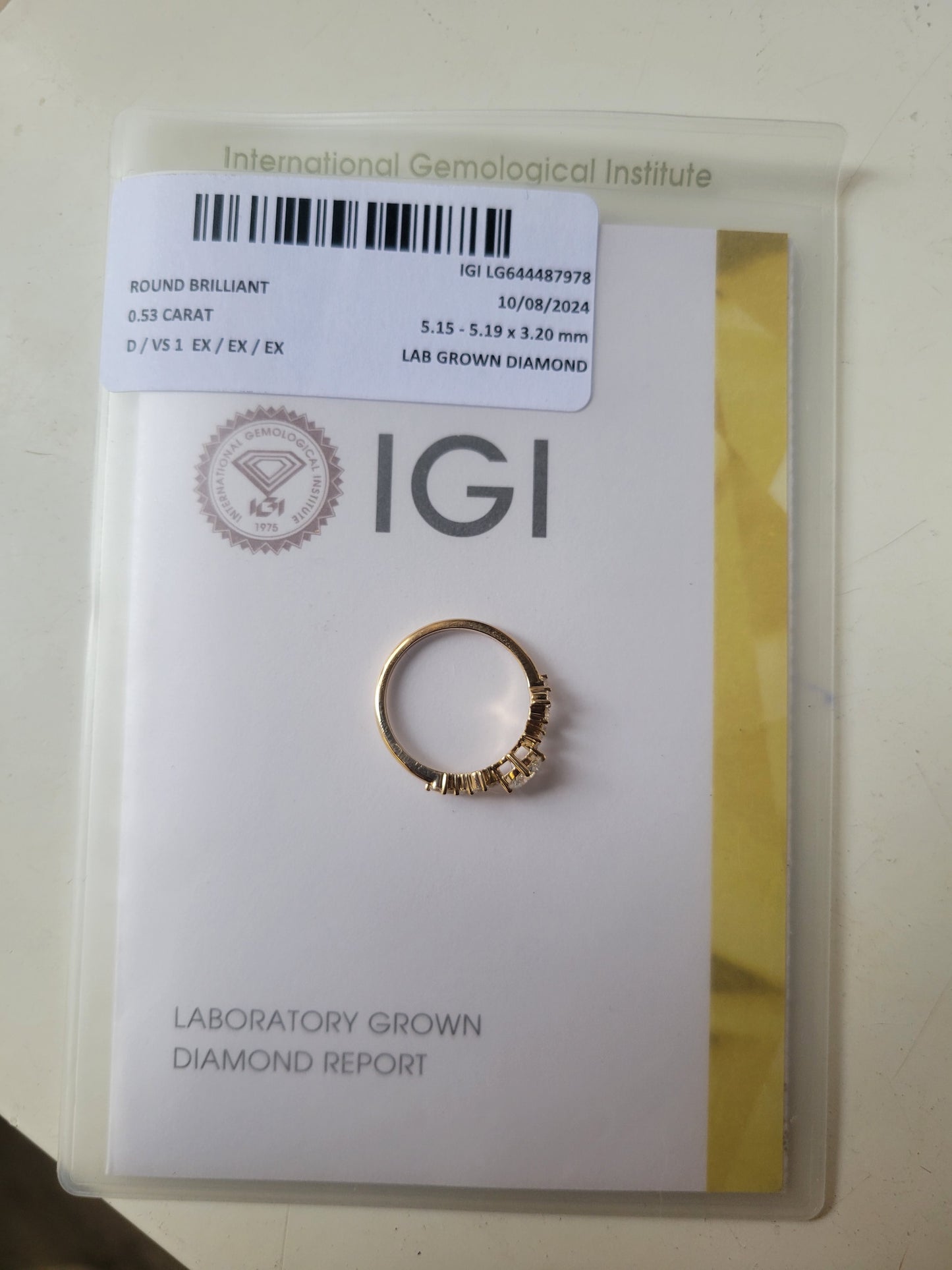 Bague or jaune 14K diamants de synthèse 0,88ct + certificat IGI