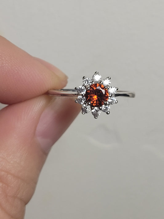 Bague argent saphir naturel orangé