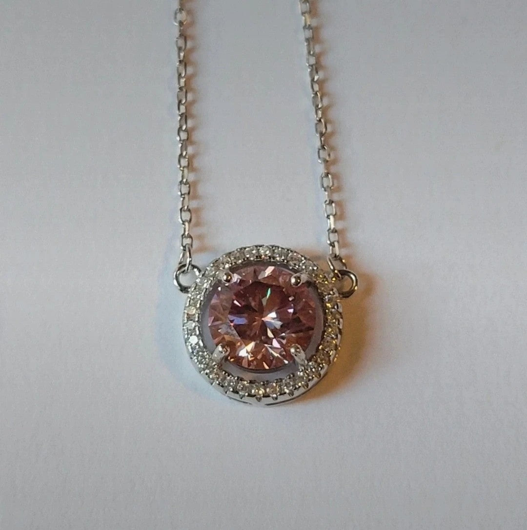 Collier pendentif argent diamant moissanite rose 2 carats SUR COMMANDE