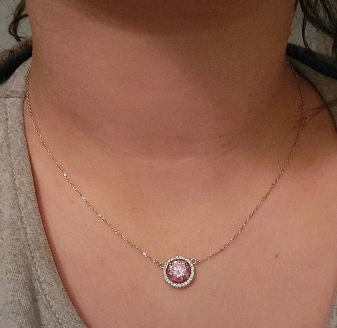 Collier pendentif argent diamant moissanite rose 2 carats SUR COMMANDE