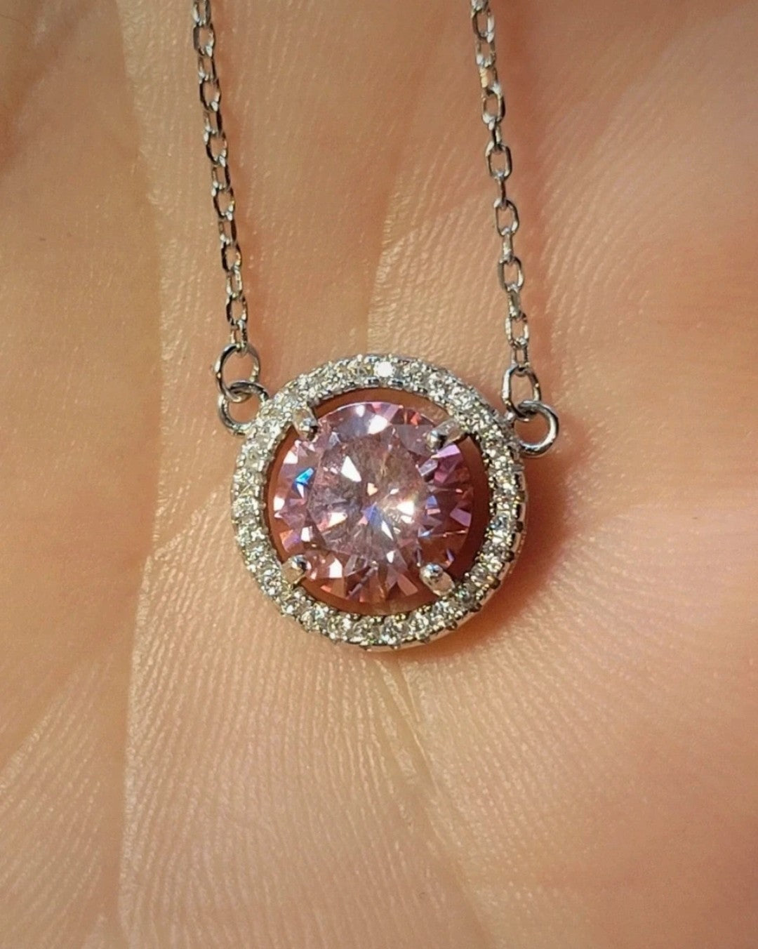 Collier pendentif argent diamant moissanite rose 2 carats SUR COMMANDE